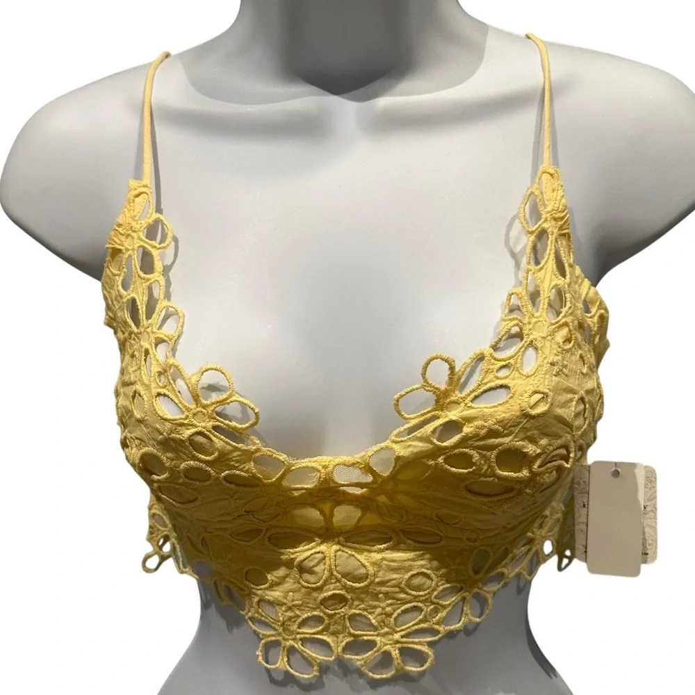 Free People Asteria Bralette Banana Cream Yellow Large New with Tag